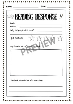 Reading response and book review worksheet preview
